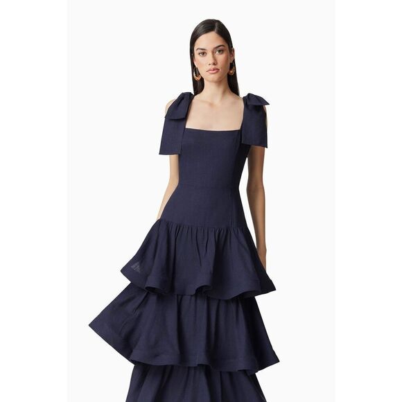 Elliatt Kara Tiered Maxi Dress in Navy Wedding Dinner cocktail Party size S NWT - Picture 4 of 11